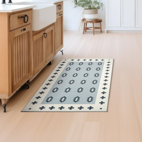 My Magic Carpet 3'x5' Machine Washable Non-Slip Kitchen Entryway Area Rug - Nordic Weave Cool Grey