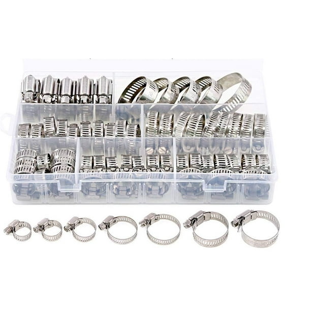 Juego de abrazaderas para mangueras profesionales de 60 piezas, 8-38mm fabricadas en acero inoxidable, 7 tamaños de abrazaderas para mangueras, bridas para mangueras de calidad industrial, robustas y