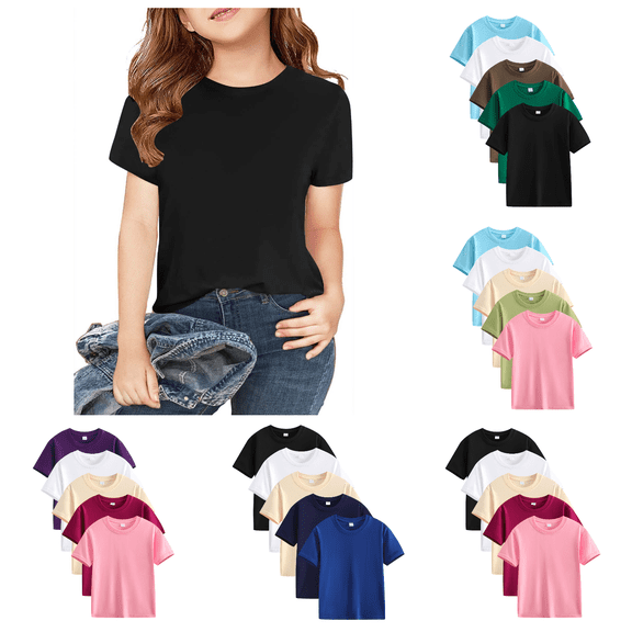 Lovzfmll 5-Pack Cotton Short Sleeve Tee for Boys & Girls, Solid Color Basic Casual Top for Summer, Loose Fit Crew Neck for Toddler 2-3 Years
