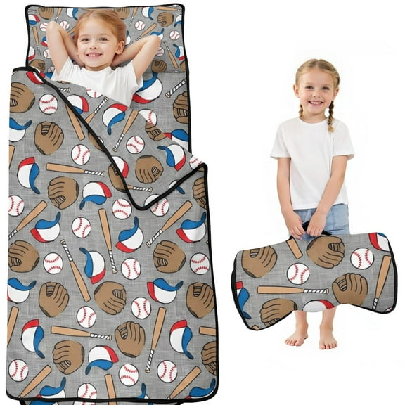 Baseball Items Pattern Toddler Nap Mats for Kids Preschool,Sleeping Mat Bag or Kids,Toddler Sleeping Bag,Toddler Nap Mat or Daycare