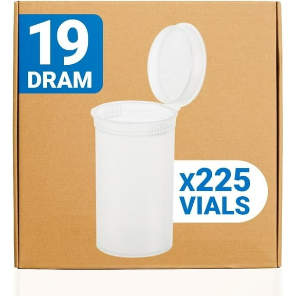 Loud Lock Pop Top Dram Bottles - Clear - 19 Dram - 225 Per Case - 2.75" Deep X 1.5" Wide - Packaging Supplies - Pill Vials - Rx Vial