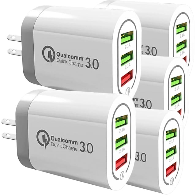 Cargador de Pared HotShot ChargerPowerWhite 5Pzas 3 Puertos USB 100-240V 50-60Hz Salida Max 5V 4.8A QC 5V 3.0A/9V 2.0