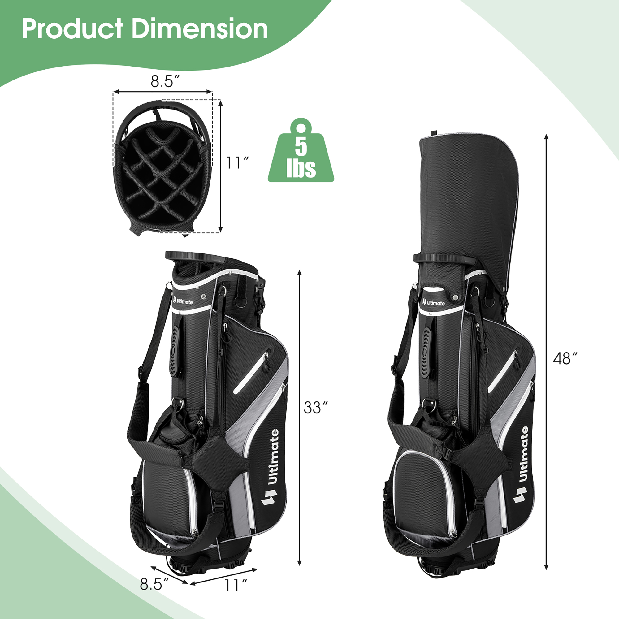 Gymax Golf Stand Bag Golf Club Bag w/ 14 Way Top Dividers & 6 Pockets & Carrying Handles Grey