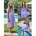 thumbnail image 6 of Oudiya Girls Contrast Mesh Short Sleeve Dress Puffy Casual A Line Party Purple Dress for Kids 3-12Y, 6 of 7