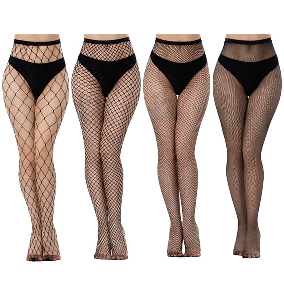 XIBUFE Women's Fishnet Tights High Waist Fishnet Stockings, High Waist tights, 4-Pack, One Size