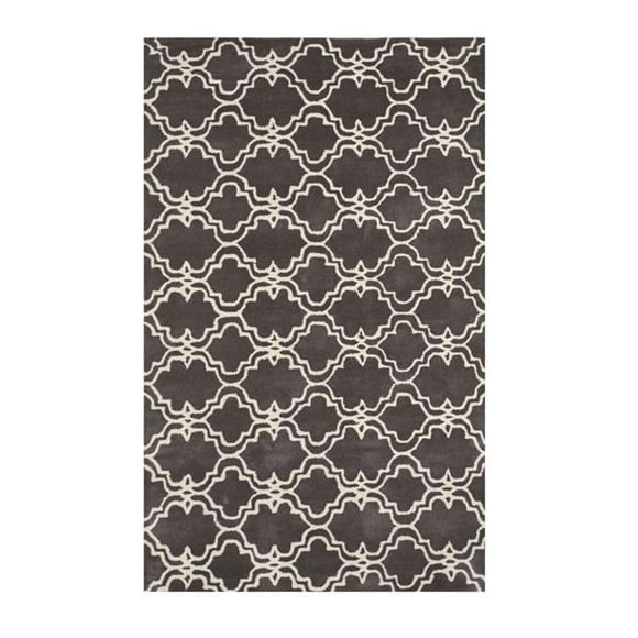 Tapis Traditionnel à Treillis en Laine Gris Tufté à la Main