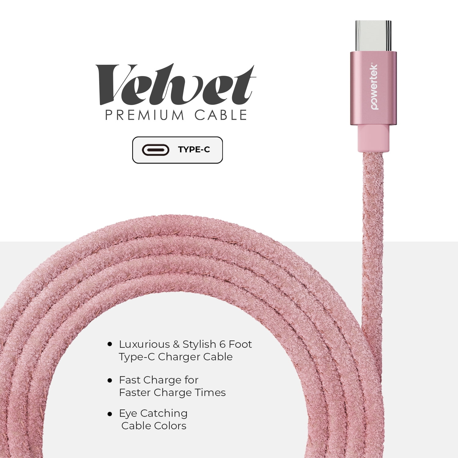 Liquipel Powertek Pastel Velvet USB-A to USB-C - Pink