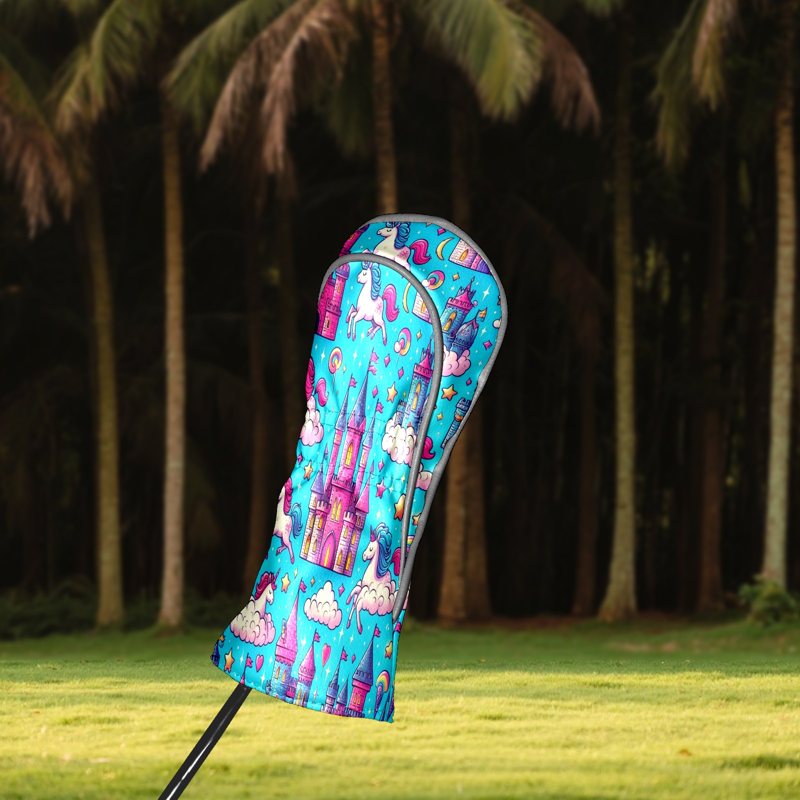 Golf Club Covers, Blue Unicorn Castle Premium PU Leather Driver Hybrid Putter Head Covers with Velvet Lining, Waterproof Golf Gifts for Men Women