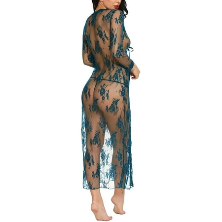 

LOMON Lingerie for Women Sexy Long Lace Dress Sheer Gown See Through Kimono Robe