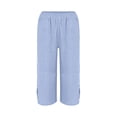 thumbnail image 4 of Jxximdong Capris Pants for Women, Fashionable Casual Trousers with Pockets Cotton Loose Striped Cotton and Linen Pants, Blue Women's Cropped Pants, 4 of 9