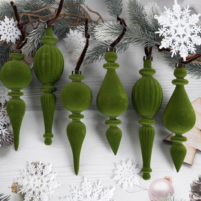 Adornos para Árbol de Navidad OuMuaMua Terciopelo Verde Oliva 6 Piezas