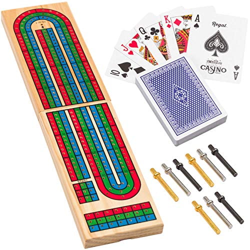 Wooden 3-Track 29 Cribbage Board Game w/Cribbage Board Pegs 