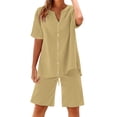 thumbnail image 6 of GILIGEGE Linen Sets for Women 2 Piece Summer Women's Solid Color Fashion Casual Cotton Linen Pocket Long Sleeve Shirt Short Jacket Suit Lounge Beach Vacation Two Piece Outfits Tracksuits Beige L, 6 of 8