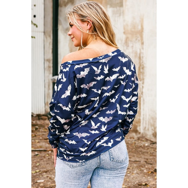 ABPHQTO Sudadera de mujer con estampado de murciélagos azul marino