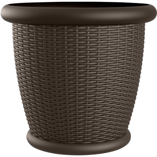 Pack of 2 Large Outdoor Garden Patio Deck Flower Pots 22 Resin Wicker Planter