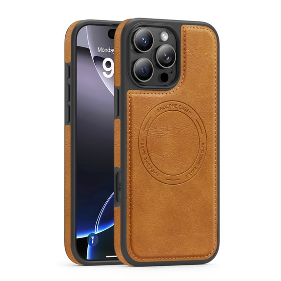 for iPhone 15 Pro Magnetic Case, Compatible with MagSafe Slim TPU PU Leather Phone Case, Shockproof Protective Ultra Thin Lightweight Anti-Scratch Classic Business Style Case, Brown