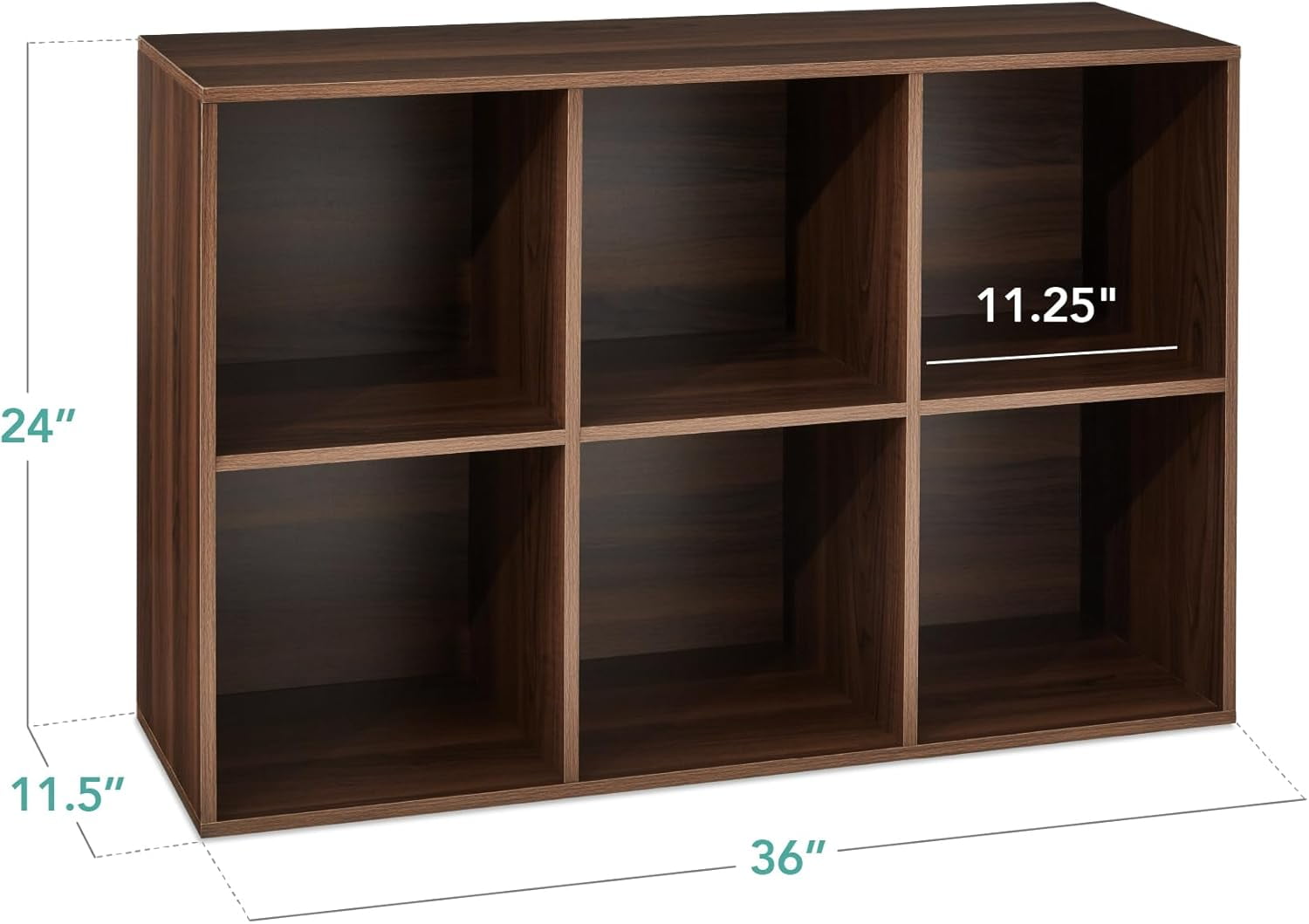 6-Cube Storage Organizer, 11in Shelf Opening, Bookcase, Display Shelf, Customizable w/ 3 Removable Back Panels – Walnut