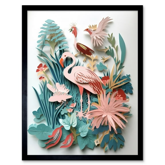 Tropical Plants And Birds Multi-Dimensional Paper Kirigami Art Print Art Print Framed Poster Wall Decor 12x16 inch