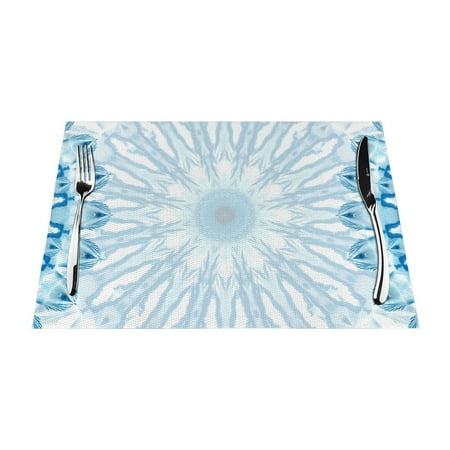 

YFYANG Washable Heat-Resistant Placemats 70% PVC/30% Polyester Blue Snowflake Texture Kitchen Table Mat 12 x 18 6 Piece