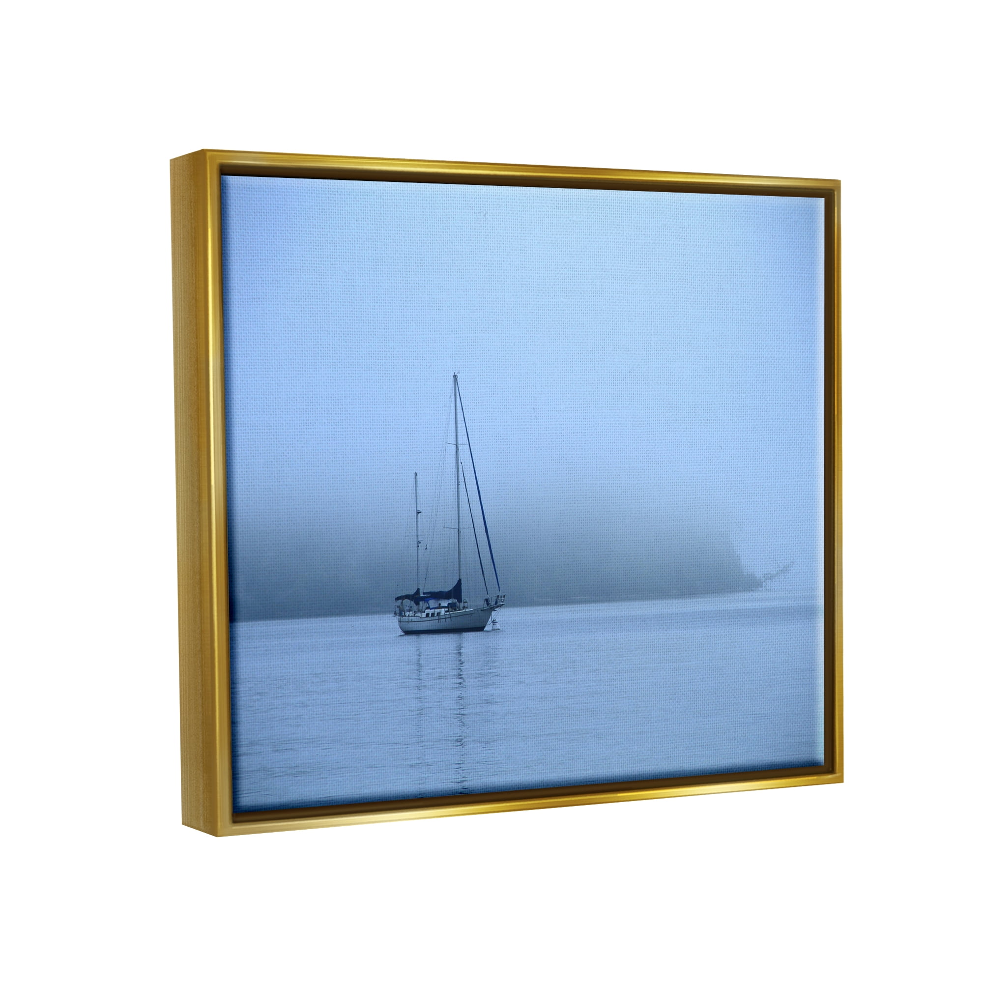 Stupell Industries Foggy Boat Sailing Landscape Photography Gold Floater Framed Canvas Art Print Wall Art, 31 x 25