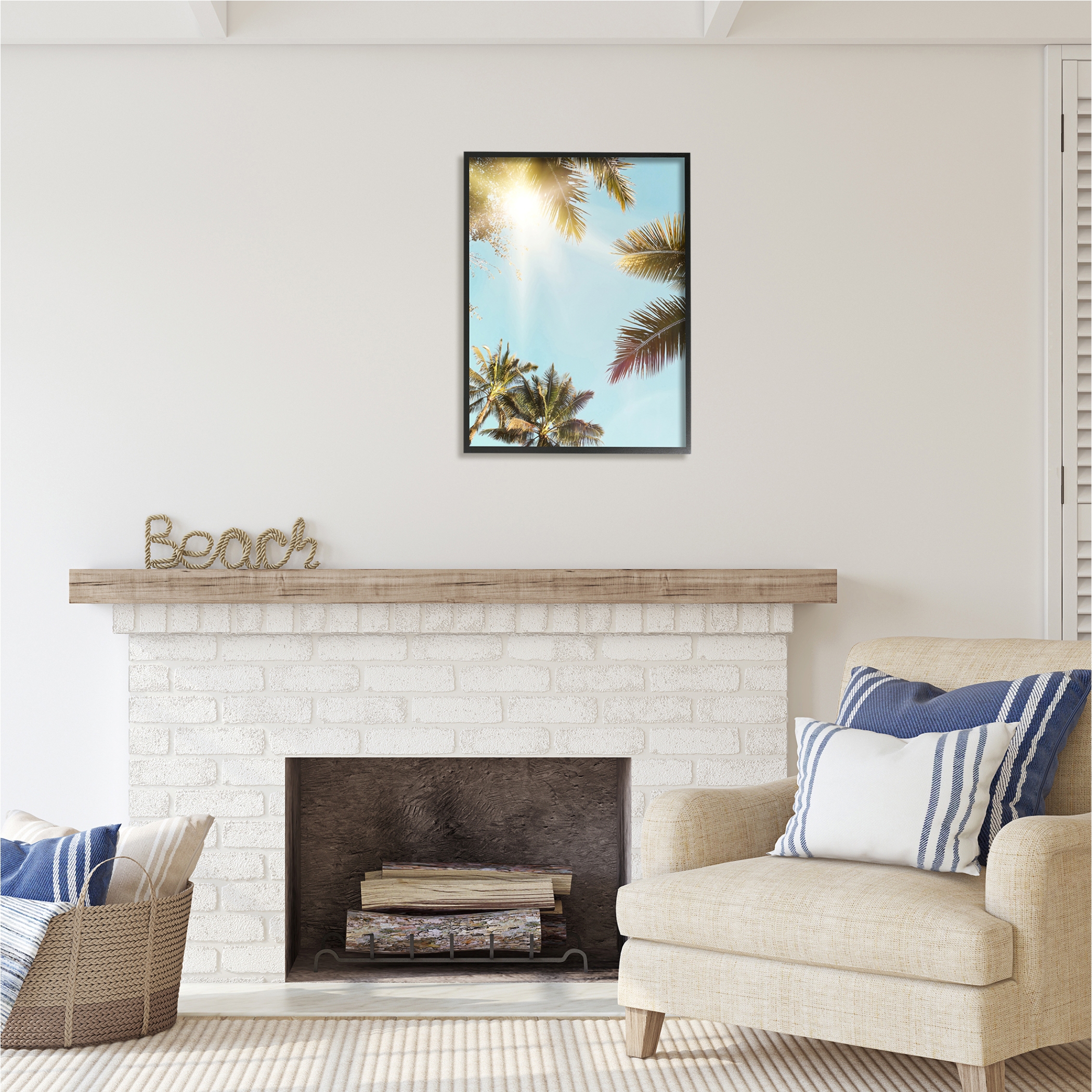Stupell Industries Sunny Palm Leaves Photography Nature Photography Black Framed Art Print Wall Art, 24 x 30