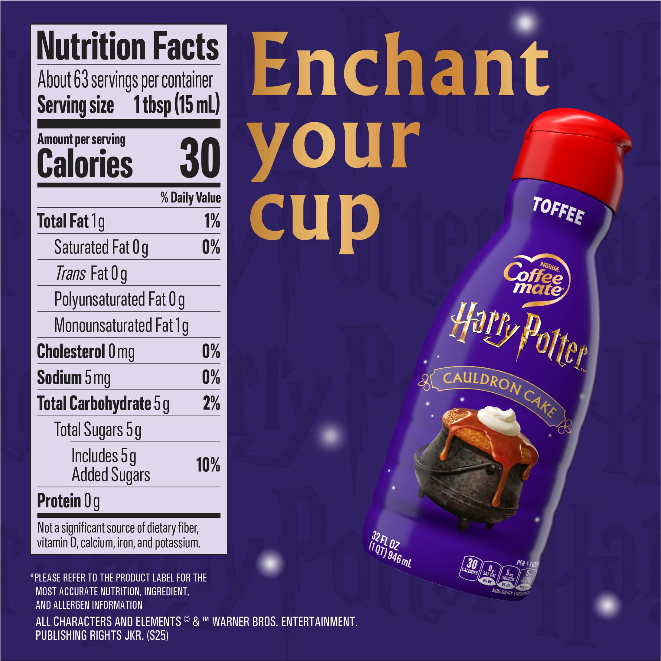 Coffee mate Harry Potter Cauldron Cake Toffee Flavored Creamer, Non Dairy Liquid Coffee Creamer  32 fl oz
