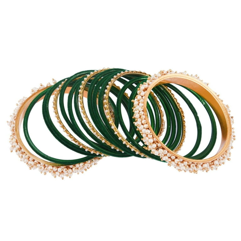 Efulgenz Indian Bangle Set Faux Pearl Bracelet Green Bangle
