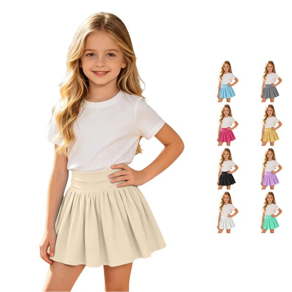 RUTAYY Children Girls Skirt Solid Color Elastic Waist Tennis Bottom Pleated Design Breathable Lightweight Workout Sports Beach Boho Skirts