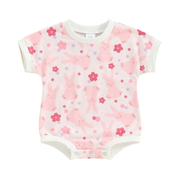 Bagilaanoe Newborn Baby Girl Boy Easter Rompers Flower Print Short Sleeve Bodysuits 3M 6M 12M 18M Infant Casual One Piece Short Jumpsuit