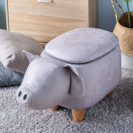 Ottoman with Storage, Kids Upholstered Footrest Stool with Vivid Adorable Animal Shape, Soft Ride-on Seat for Living Room, Bedroom, Dorm, Apartment,