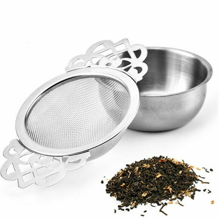 

Stainless Steel Double Ear Spice Infuser Filter Leaf With Drip Bowl Tea Strainer