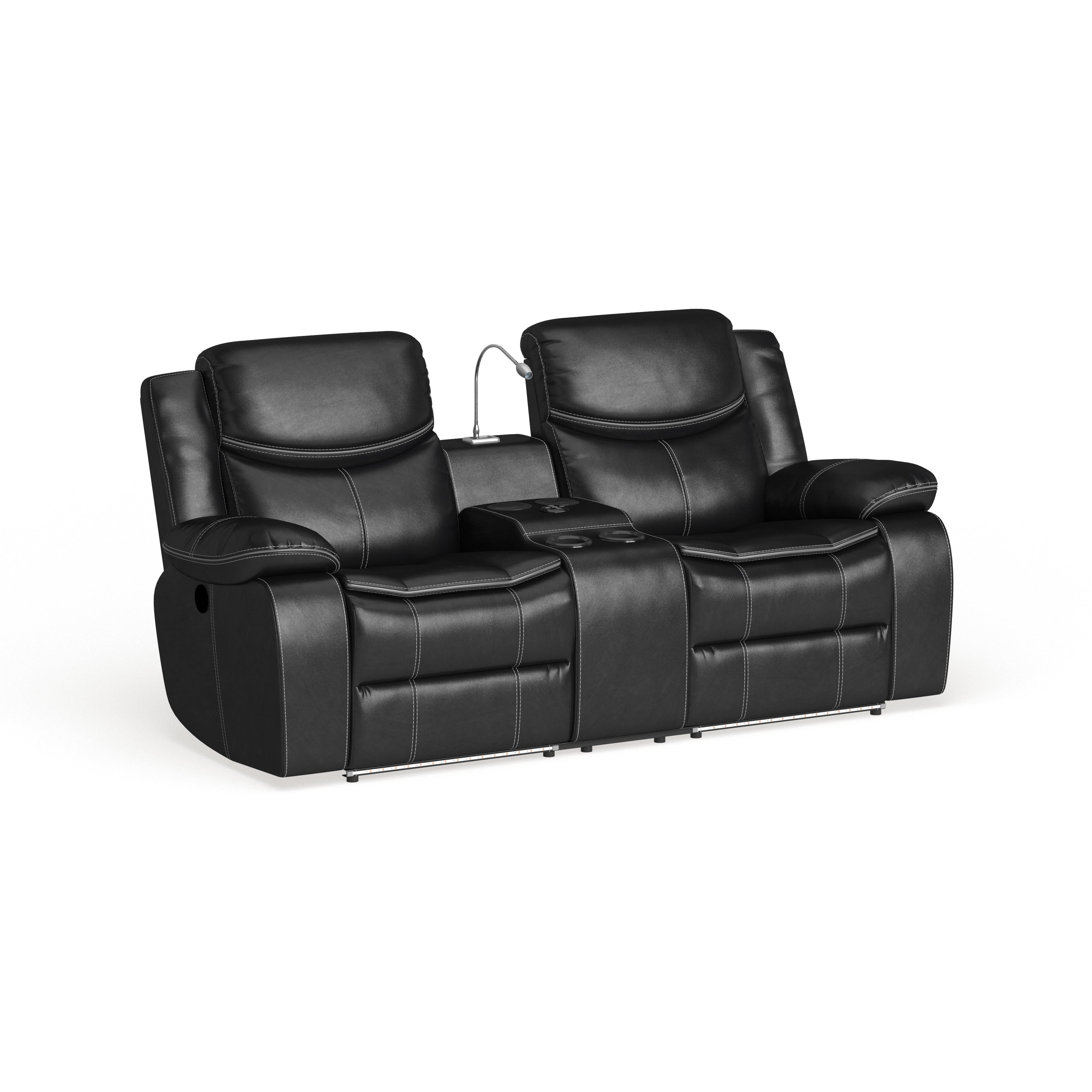 Furniture of America Nic Transitional Black Faux Leather Power Reclining Loveseat with USB Port