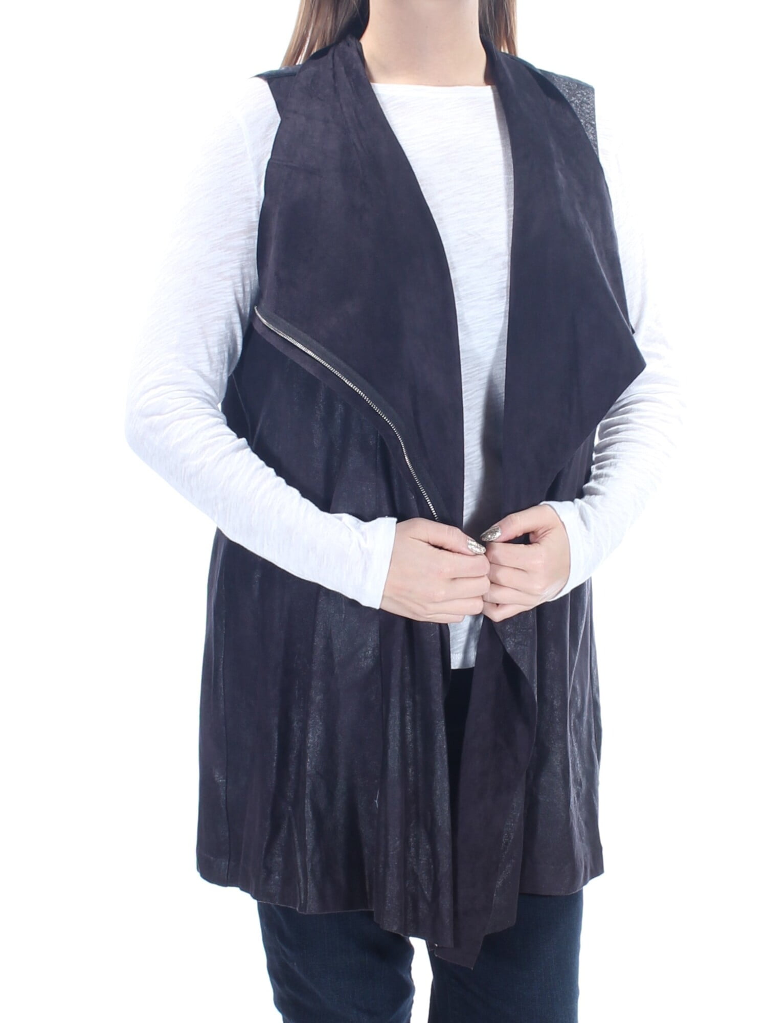 Calvin Klein CALVIN KLEIN Womens Black Distressed Faux Suede Zippered