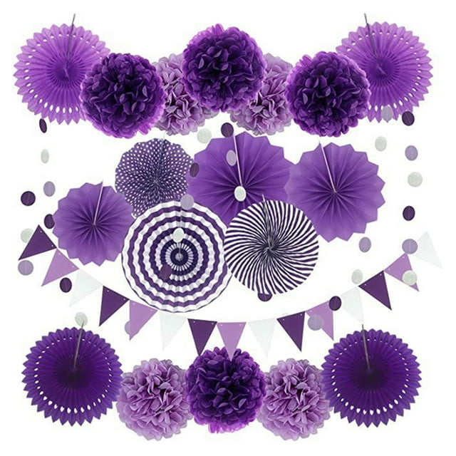 1 Ensemble Kit de Décoration de Fête Éventails en Papier Colorés Pompons Bannières Carnaval Anniversaire Fête