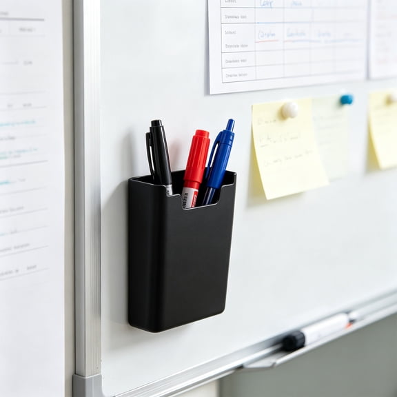 SouMaox Magnetic Pen Container, Wall Mounted Whiteboard Marker Storage Box, Large Capacity Hanging Organizer for Chalkboard, Refrigerator, Office and Classroom, 1.1" x 2.48" x 3.35" Black