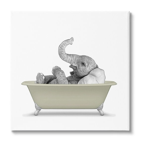 Stupell Industries Monochromatic Elephant Laying Bathtub Bathroom Illustration Graphic Art Gallery-Wrapped Canvas Print Wall Art, 24x24, by Annalisa Latella