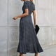 thumbnail image 5 of Vestido largo con volantes y abertura plisada estampada con cuello en V y manga corta para mujer a la moda Pompotops ghjkhdj17771, 5 of 9