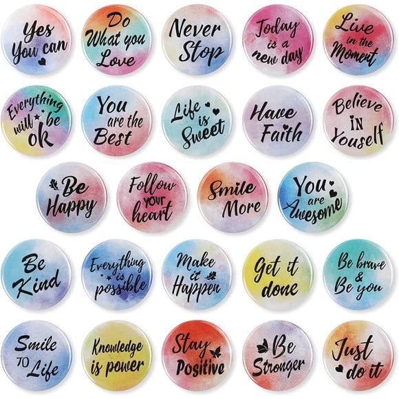 OOTSR 24PCS Inspirational Fridge Magnets, Round Watercolor Motivational Refrigerator Magnets with Encouragement Quote Words for Whiteboard Locker Decor