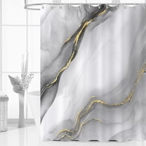 Grey Modern Shower Curtain, Grey Mix Gold Ombre Marble Texture Luxury Bathroom Curtain Waterproof Fabric Machine Washable with Hooks, 36" Wx72 L