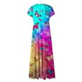 thumbnail image 5 of kytmyeq Women's Long Casual Dress Summer Short-Sleeve V-Neck Waist Retraction Printed Dress, 5 of 5