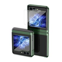 Dteck Clear Case for Samsung Galaxy Z Flip 5, Z Flip 5G Case with Front Glass Screen Protector, Slim Plating Bumper Shockproof Hard PC Protective Phone Cover for Samsung Galaxy Z Flip 5,Green