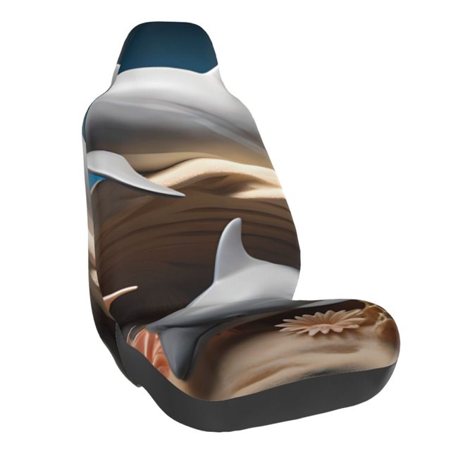 Wukai Coral Fish Dolphin Full Set Car Seat Covers with Soft Padding Universal Auto Front Seats Protector and Cushion Mat