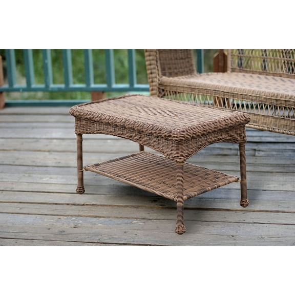 Jeco Wicker Outdoor Patio Furniture Coffee Table in Honey