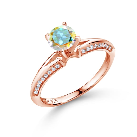 Gem Stone King 1.58 Ct Round Mercury Mist Mystic Topaz 18K Rose Gold Plated Sterling Silver Ring (Size 6)