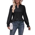 thumbnail image 4 of TEMOFON Blouses for Womens Fall Tops Casual V Neck Shirts Long Puff Sleeve Tunic Tops Loose Fit T Shirts Dressy Shirts Trendy Solid Color Black Size XL, 4 of 5