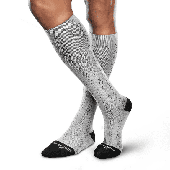 Core-Spun by Therafirm 20-30mmHg Moderate Support Compression Socks - Pink/Grey/Black Argyle, Large