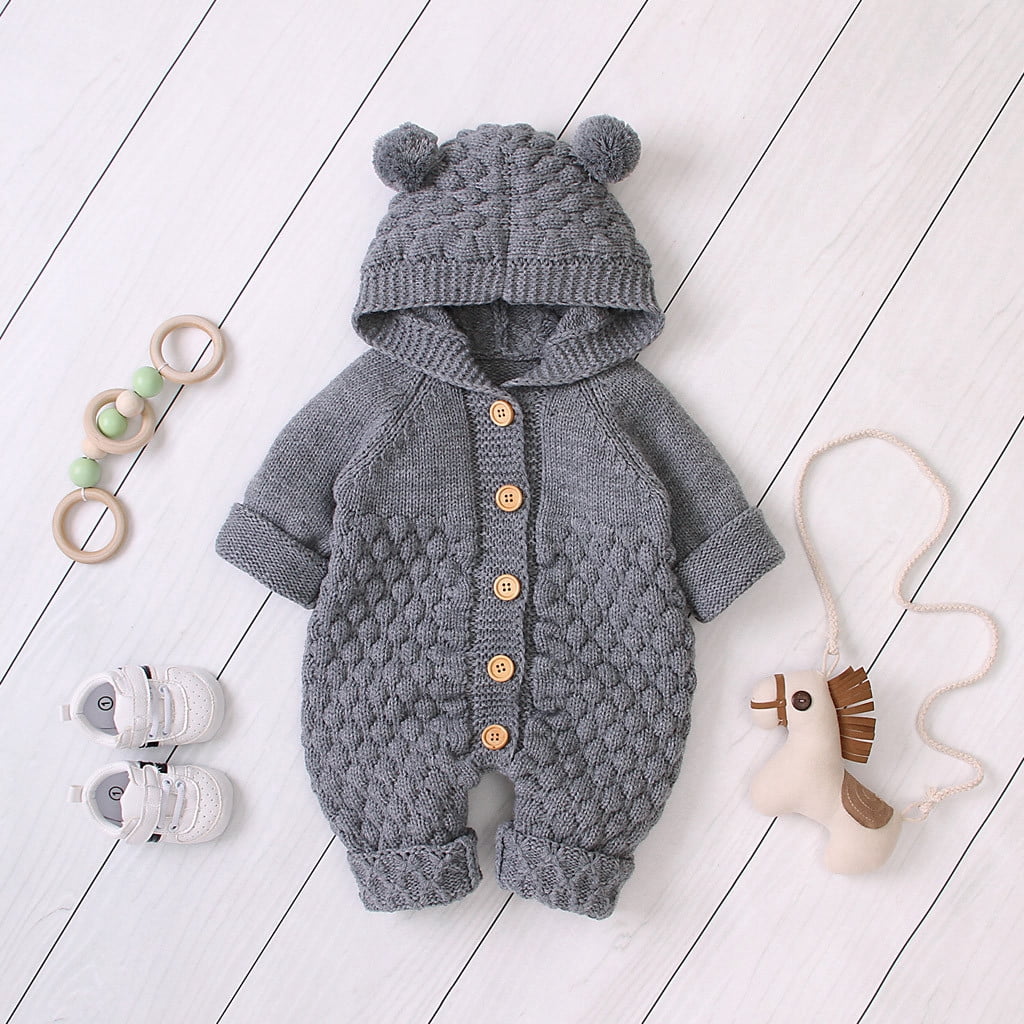 MANHUJI 9-12 Month Girl Clothes Warm Boy Baby Jumpsuit Infant Girl Outwear Knit Winter Coat Hooded Boys Coat&Jacket Baby Boy Sleepers 3-6 Month Girl Clothes Baby Onsies (Gray,73)