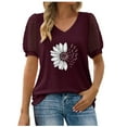 thumbnail image 1 of TSADFHJI Hauts Sans Manches pour Femmes Été T-Shirt Décontracté Uni Col en V Chiffon Manches Courtes Blouse Imprimée L Rouge, 1 of 7