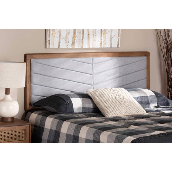 Baxton Studio Light Grey Fabric Upholstered and Walnut Brown Finished Wood Full Size Headboard