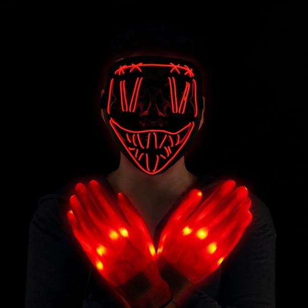Halloween Scary LED Mask with Up Gloves Led Flashing Mask Party Supplies for Festival Novelty Creepy Cosplay Costume - Red - Walmart.com